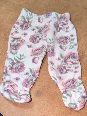 Baby Kyle & Deena Floral Footie Pants - Purple & Green Flowers Size 3-6M